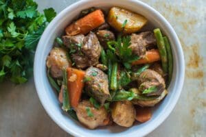 Delicious homemade beef stew bowl