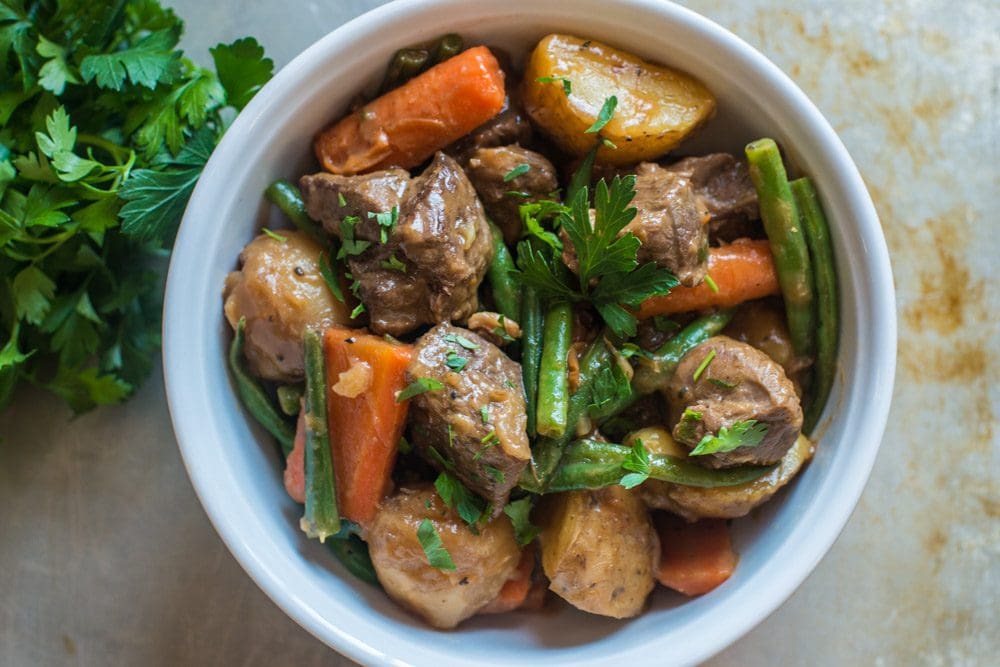Delicious homemade beef stew bowl