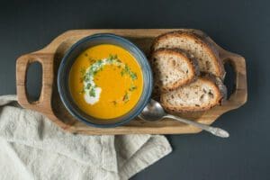 Bowl of soup with crusty bread