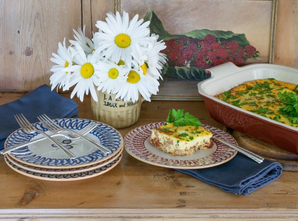 Rustic table setting with quiche