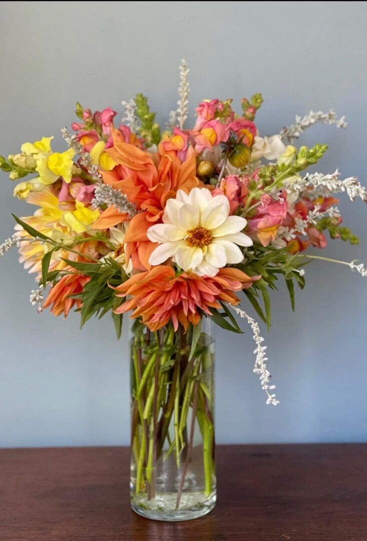 Colorful flower bouquet in glass vase