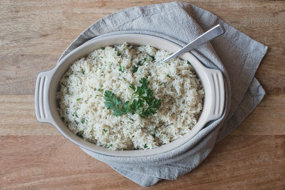 Baked rice with fresh herbs