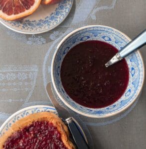 Jam and toast on patterned plates